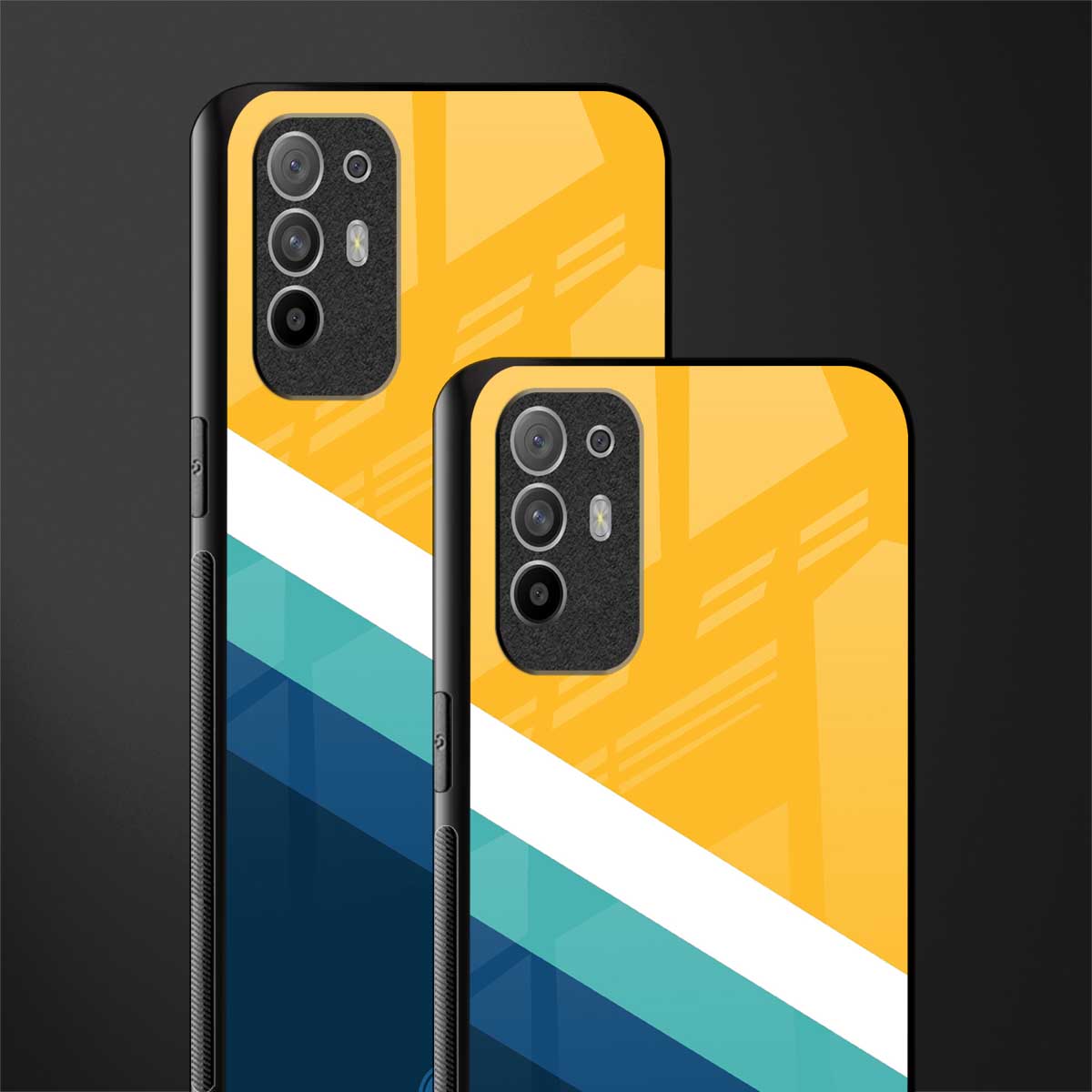 yellow white blue pattern stripes glass case for oppo f19 pro plus image-2