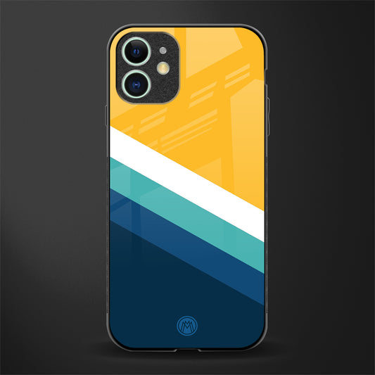yellow white blue pattern stripes glass case for iphone 12 image