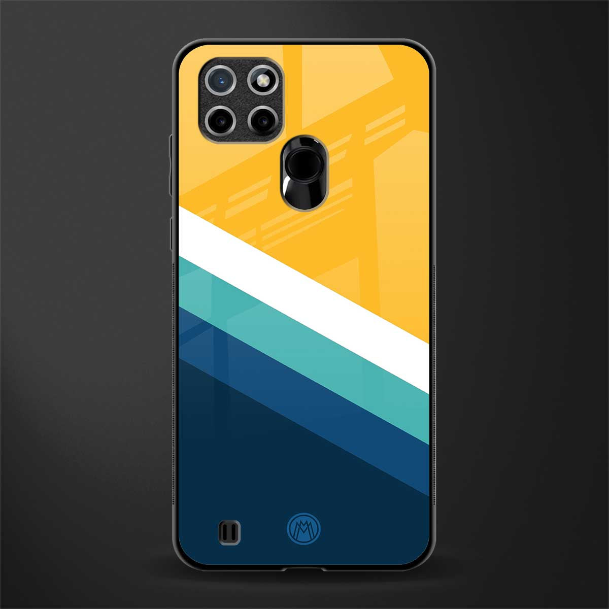yellow white blue pattern stripes glass case for realme c21 image