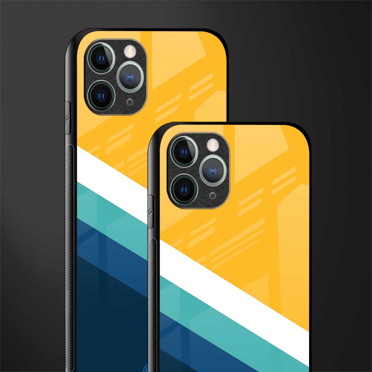 yellow white blue pattern stripes glass case for iphone 11 pro max image-2