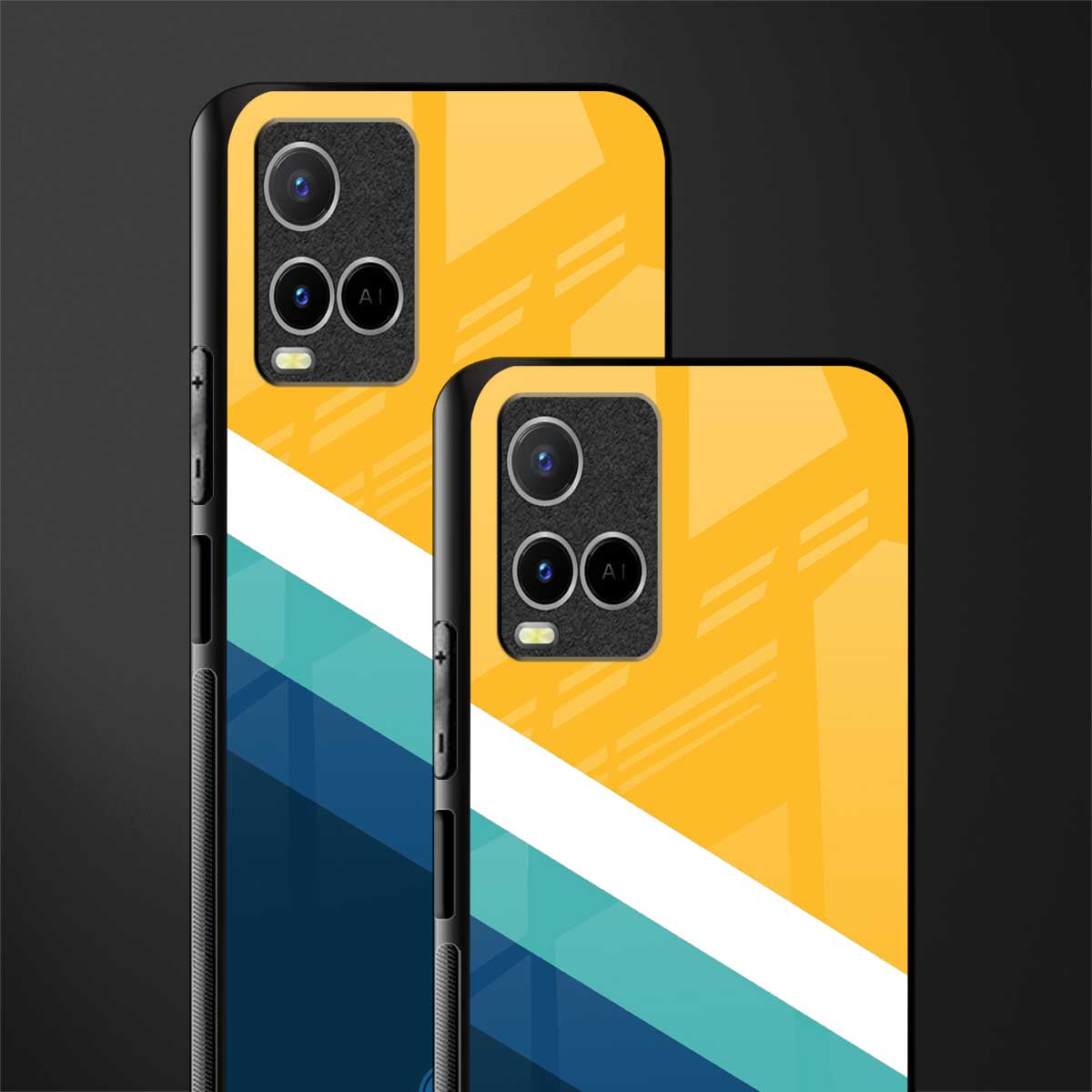 yellow white blue pattern stripes glass case for vivo y21a image-2