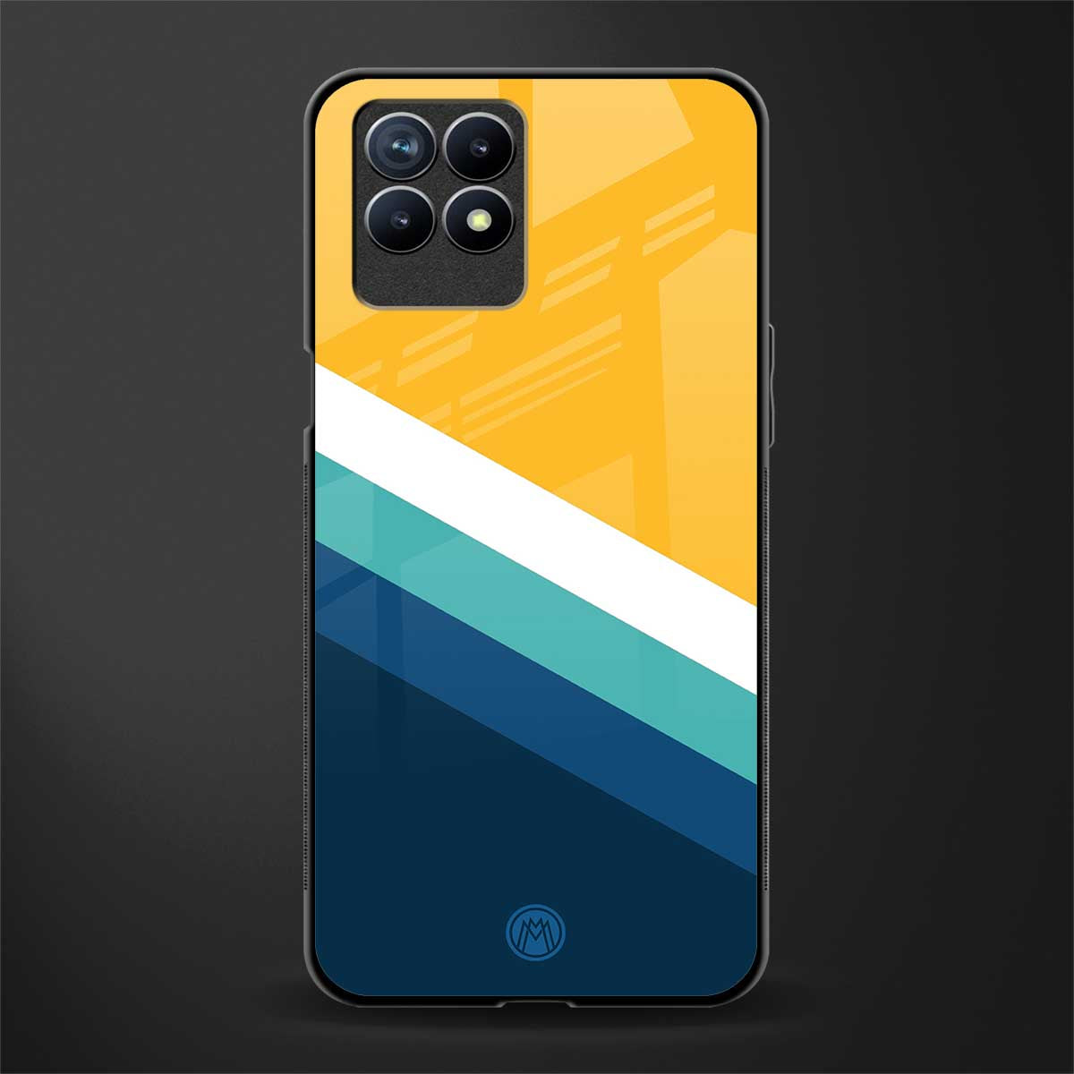 yellow white blue pattern stripes glass case for realme 8i image