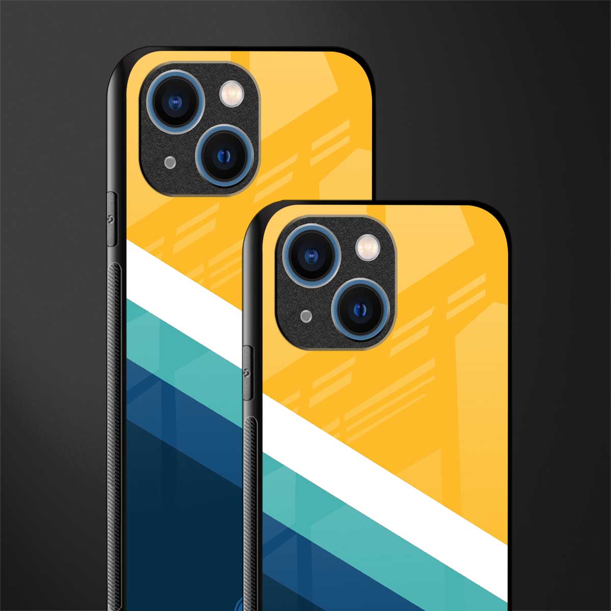 yellow white blue pattern stripes glass case for iphone 13 mini image-2