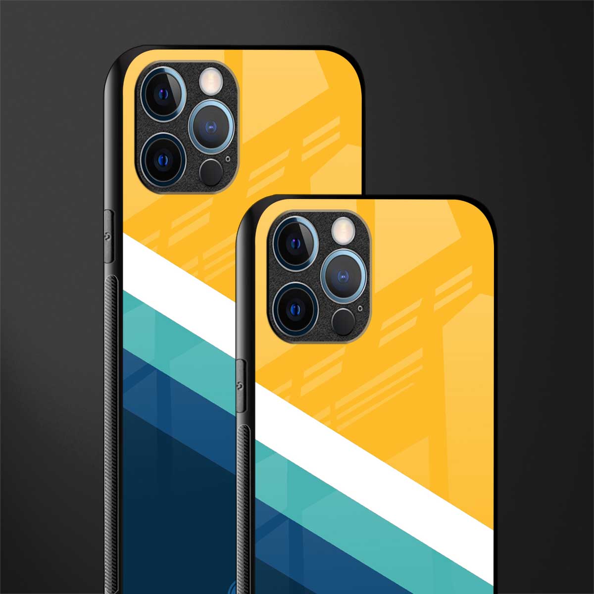 yellow white blue pattern stripes glass case for iphone 14 pro max image-2