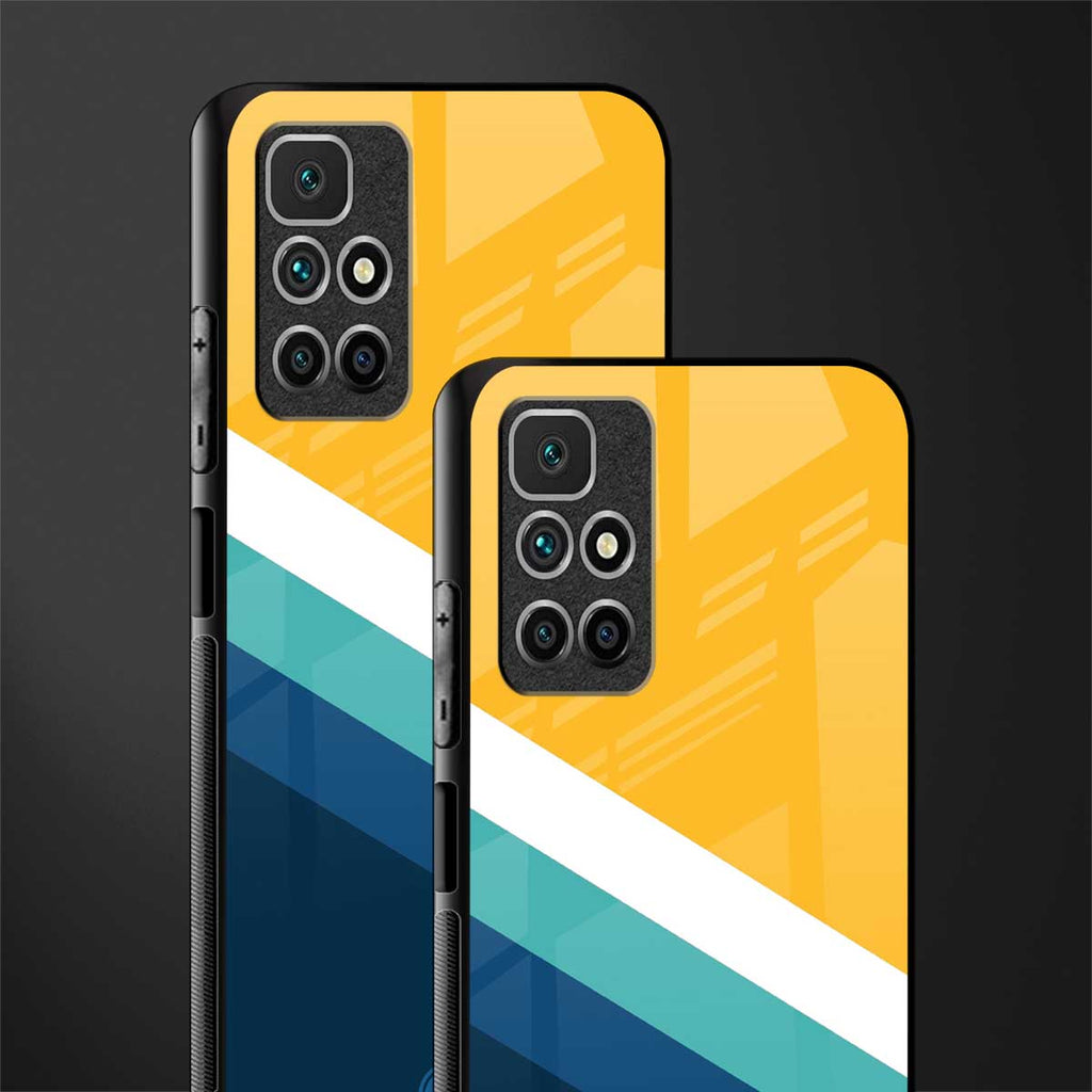 yellow white blue pattern stripes glass case for redmi 10 prime image-2