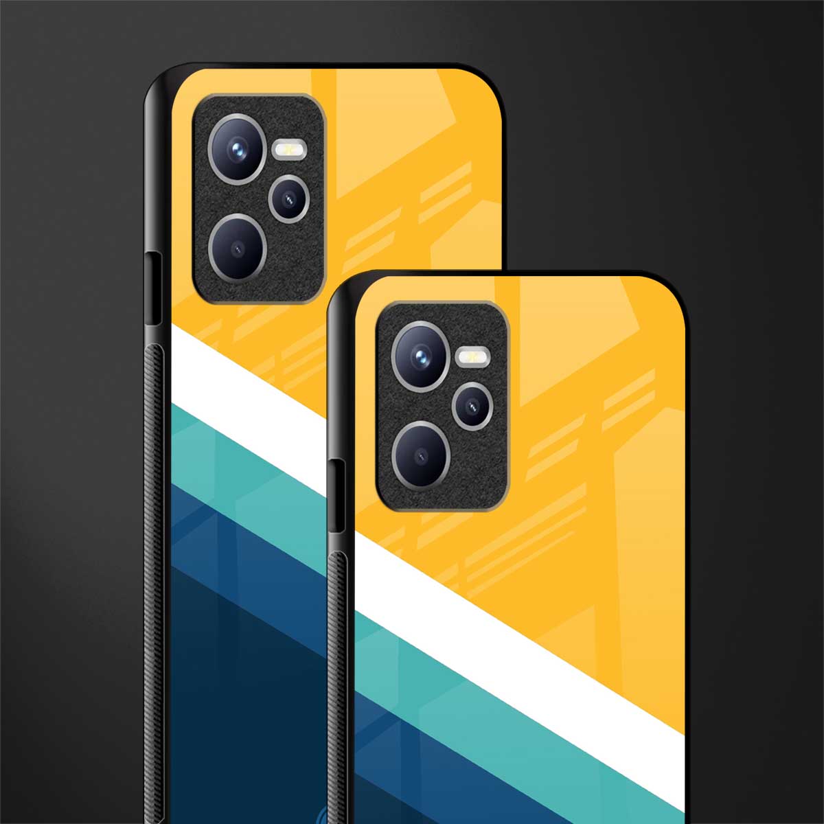 yellow white blue pattern stripes glass case for realme c35 image-2
