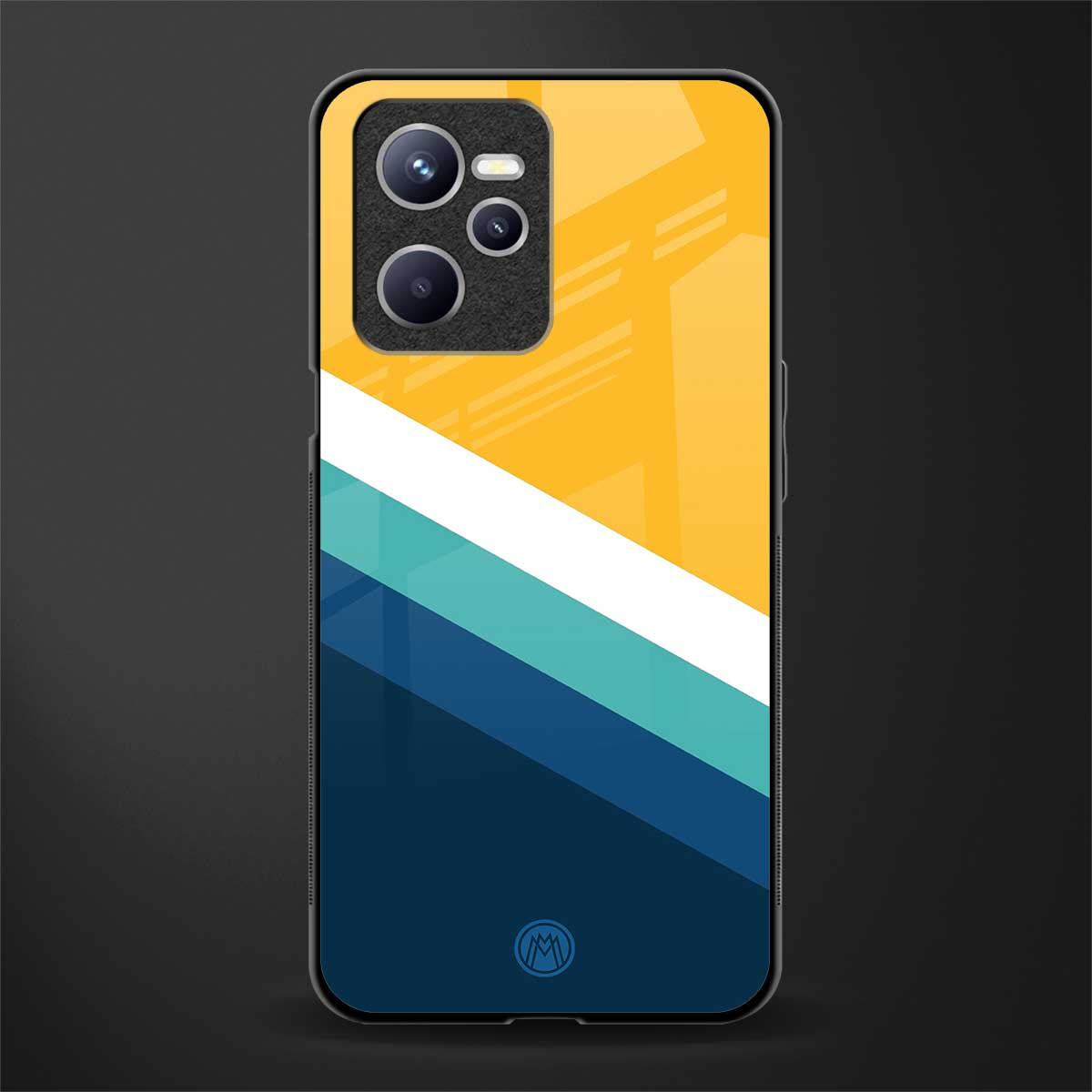 yellow white blue pattern stripes glass case for realme c35 image