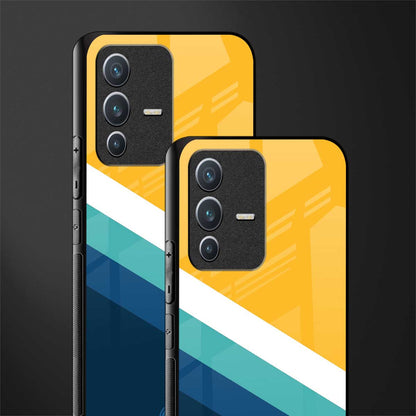 yellow white blue pattern stripes glass case for vivo v23 5g image-2