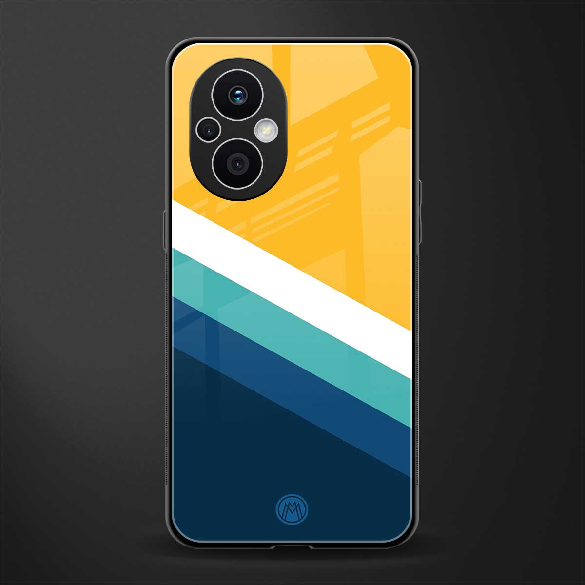 yellow white blue pattern stripes back phone cover | glass case for oppo f21 pro 5g