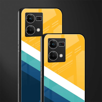 yellow white blue pattern stripes back phone cover | glass case for oppo f21 pro 4g