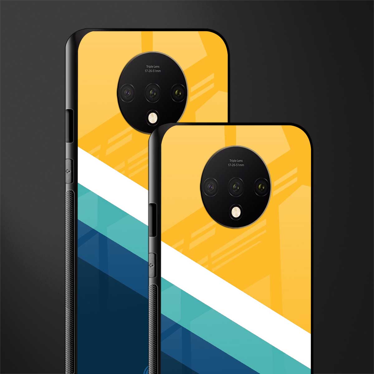 yellow white blue pattern stripes glass case for oneplus 7t image-2