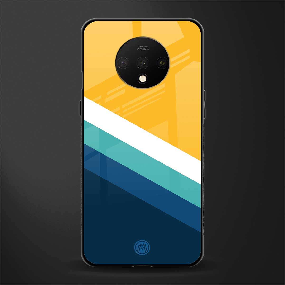 yellow white blue pattern stripes glass case for oneplus 7t image