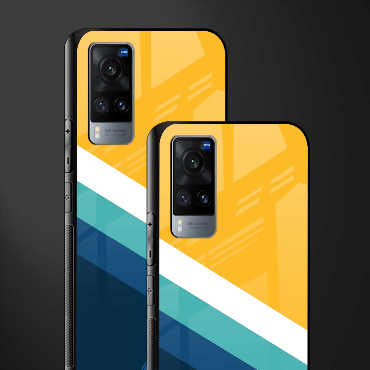 yellow white blue pattern stripes glass case for vivo x60 image-2