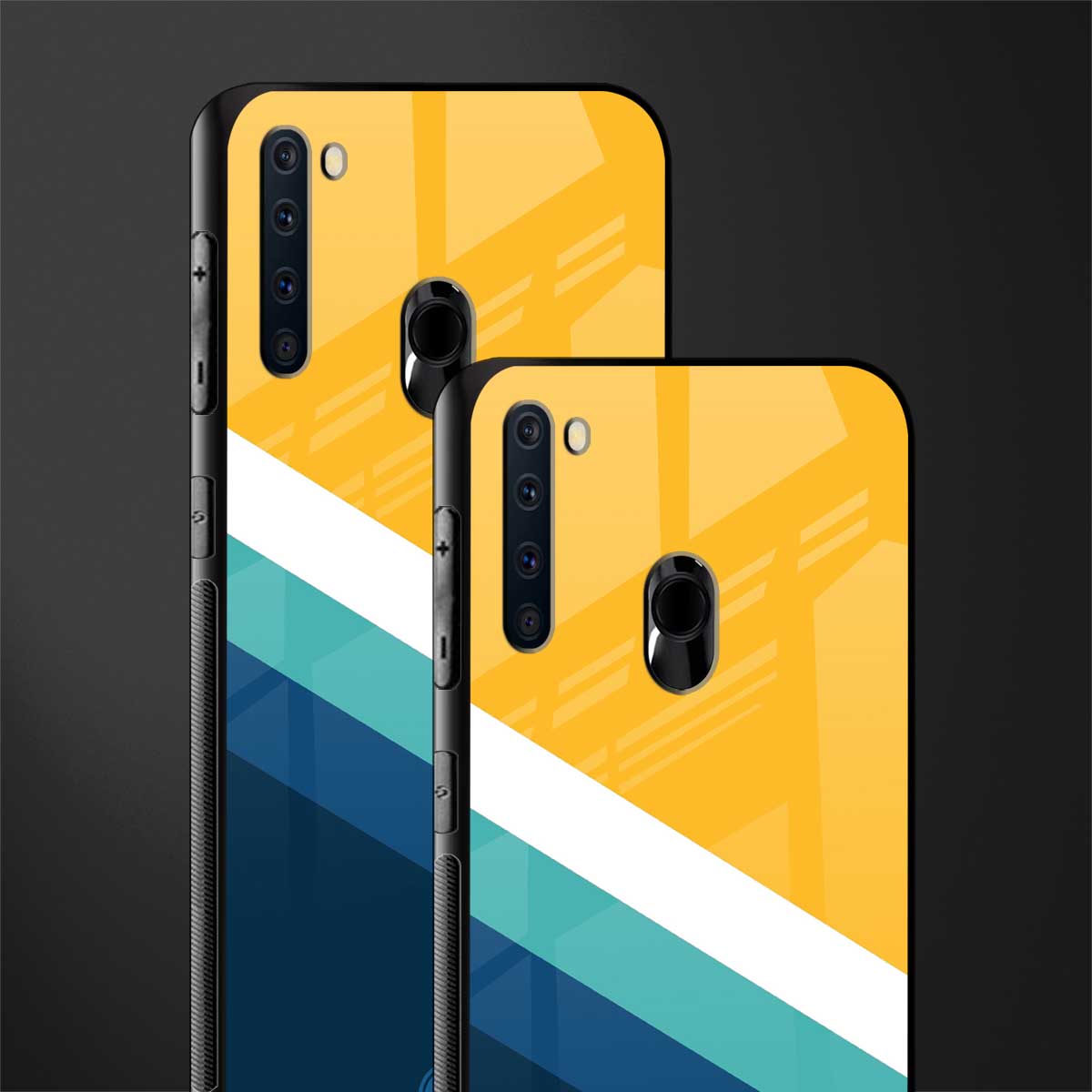 yellow white blue pattern stripes glass case for samsung a21 image-2