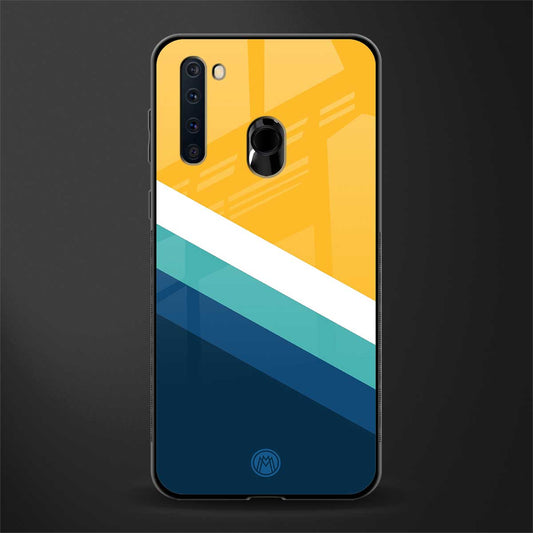 yellow white blue pattern stripes glass case for samsung a21 image