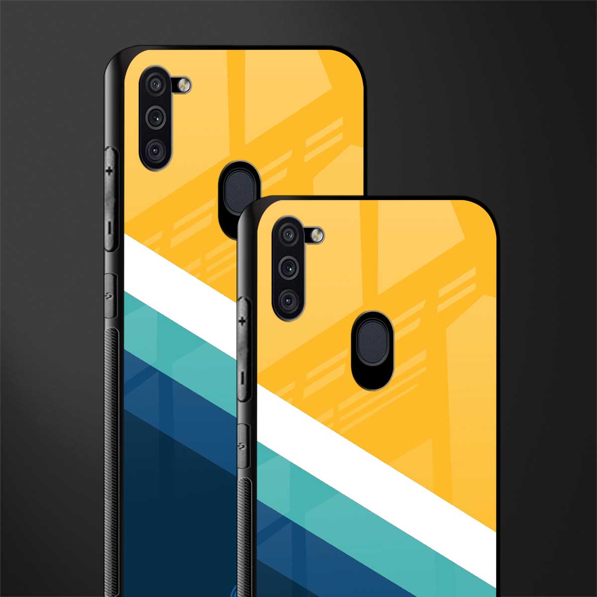 yellow white blue pattern stripes glass case for samsung a11 image-2
