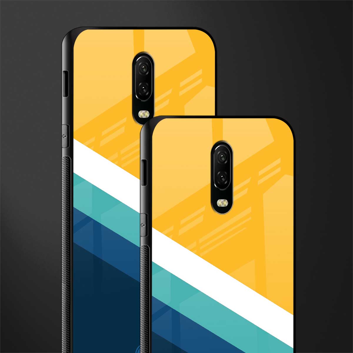 yellow white blue pattern stripes glass case for oneplus 6t image-2