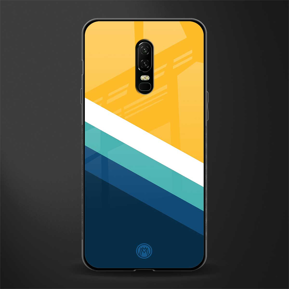 yellow white blue pattern stripes glass case for oneplus 6 image