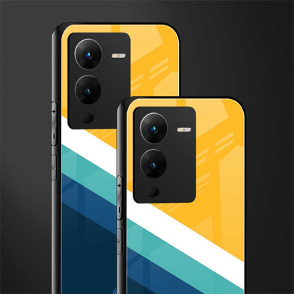 yellow white blue pattern stripes back phone cover | glass case for vivo v25 pro 5g