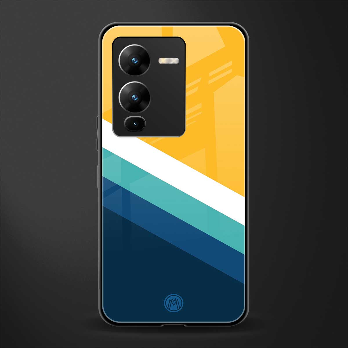 yellow white blue pattern stripes back phone cover | glass case for vivo v25 pro 5g