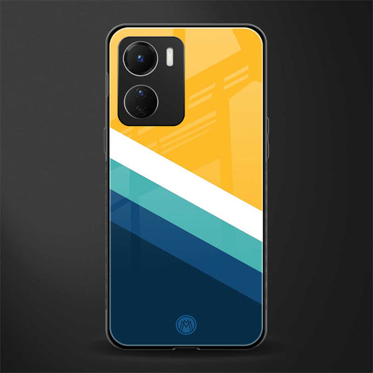 yellow white blue pattern stripes back phone cover | glass case for vivo y16