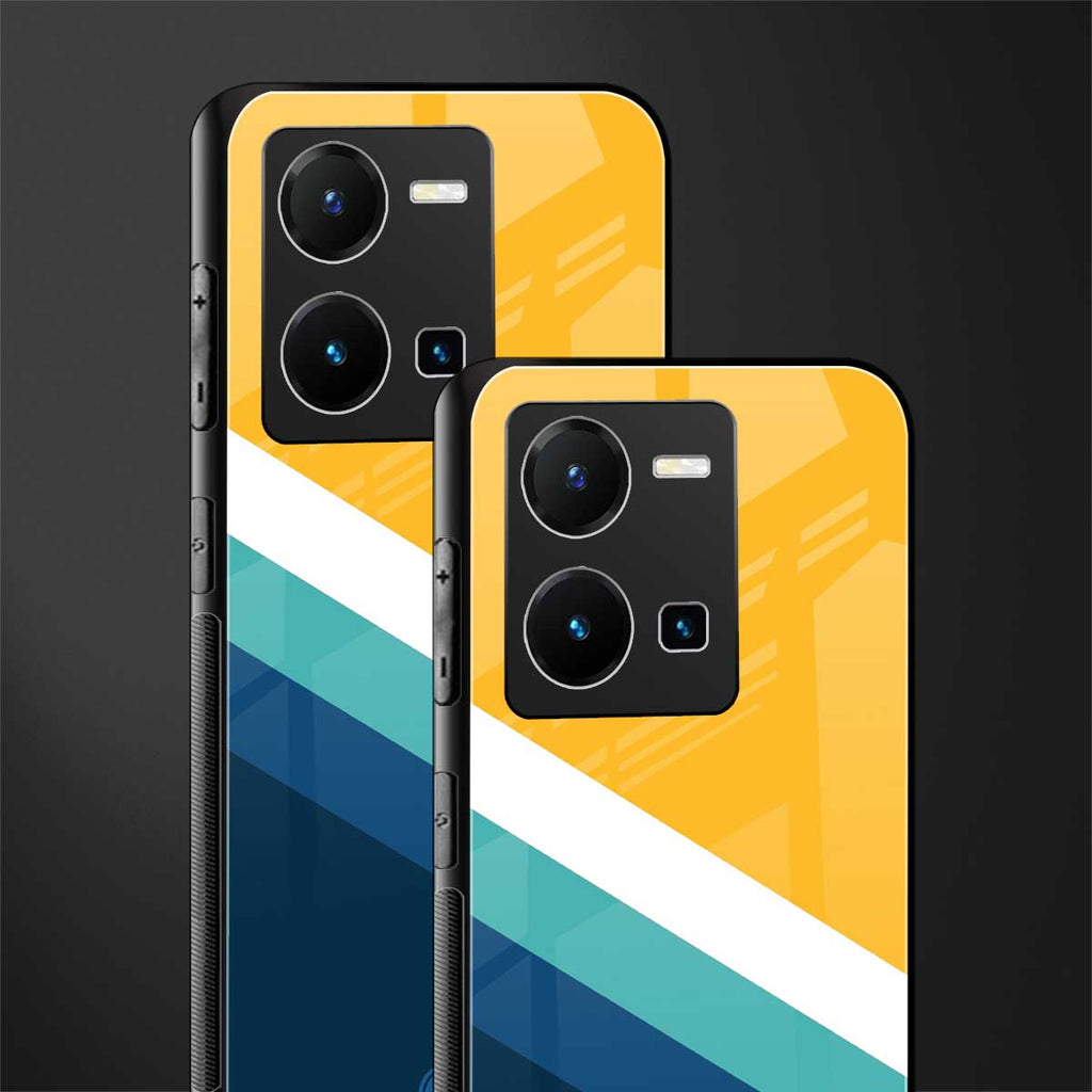 yellow white blue pattern stripes back phone cover | glass case for vivo y35 4g