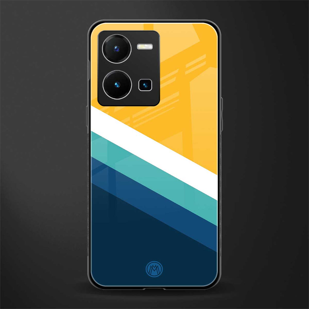 yellow white blue pattern stripes back phone cover | glass case for vivo y35 4g