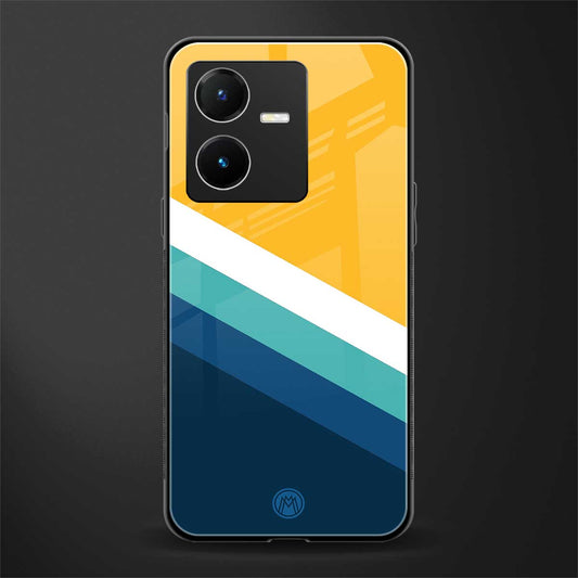 yellow white blue pattern stripes back phone cover | glass case for vivo y22
