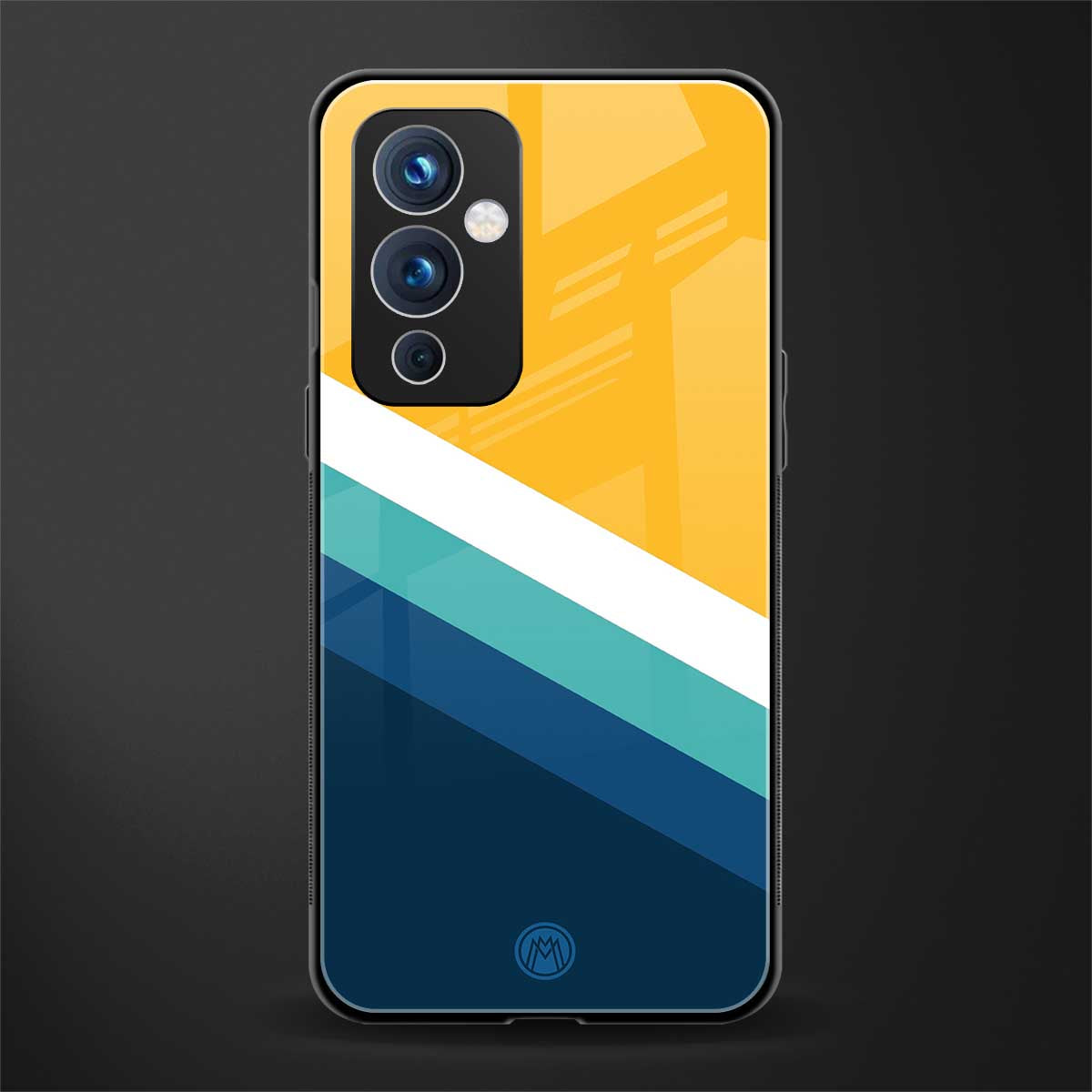 yellow white blue pattern stripes back phone cover | glass case for oneplus 9