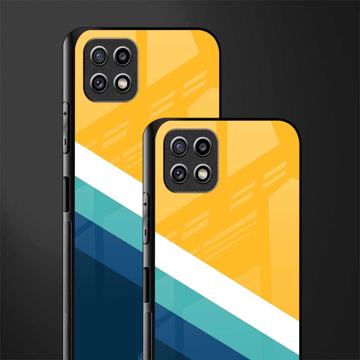 yellow white blue pattern stripes back phone cover | glass case for samsung galaxy f42