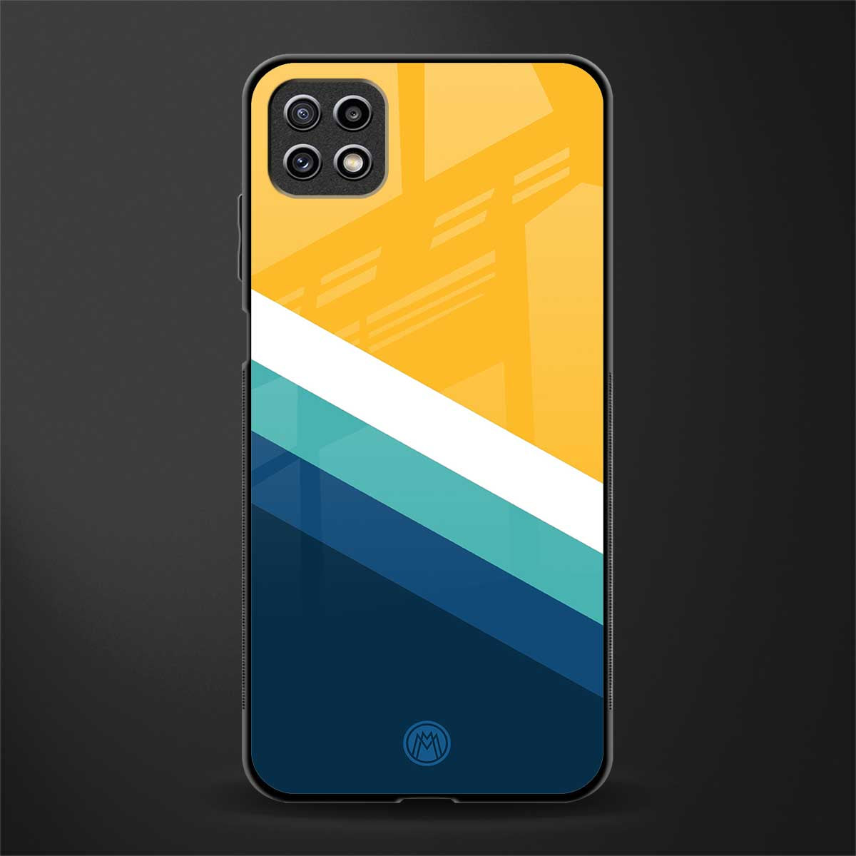 yellow white blue pattern stripes back phone cover | glass case for samsung galaxy f42