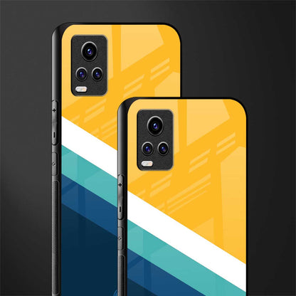 yellow white blue pattern stripes back phone cover | glass case for vivo v21e 4g