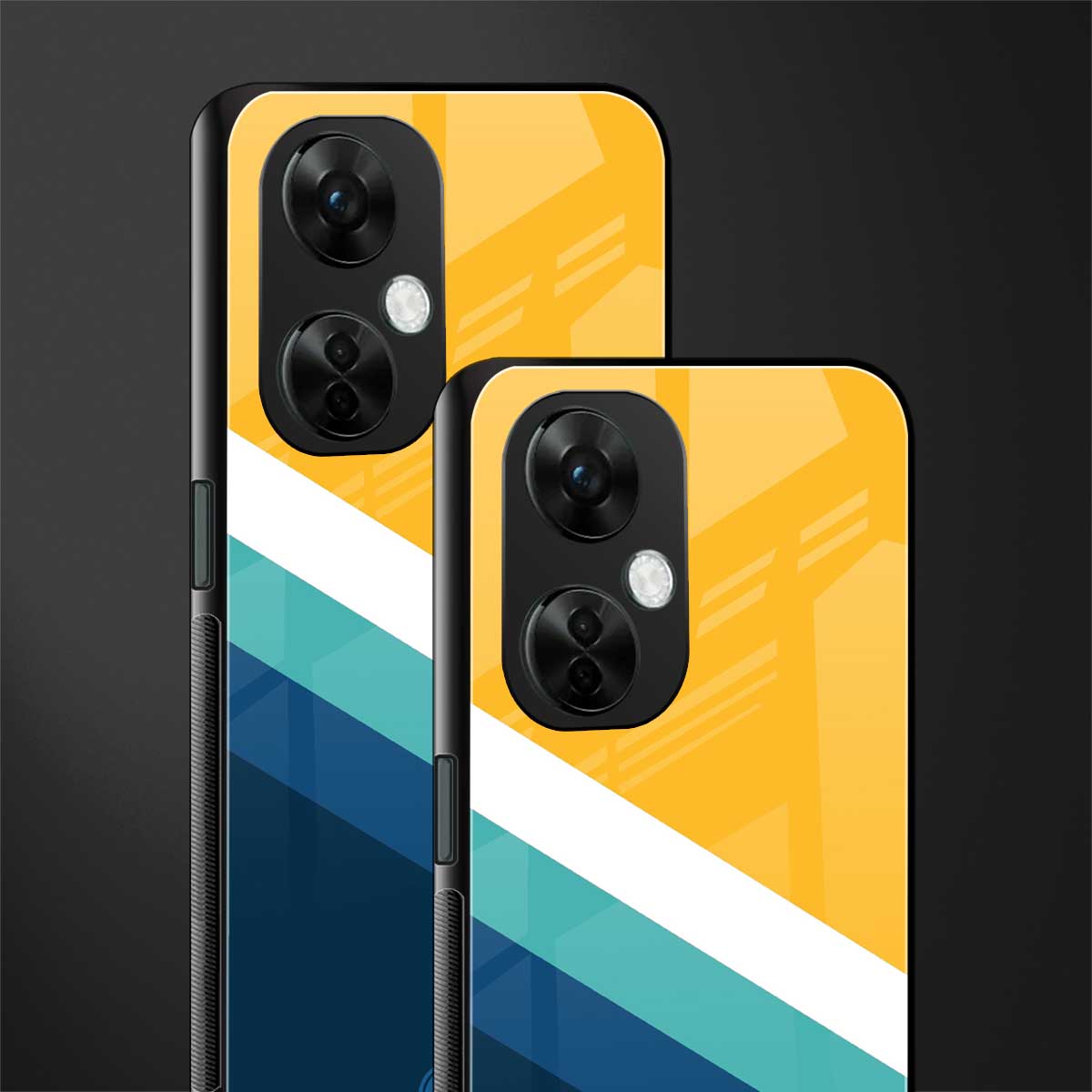 yellow white blue pattern stripes back phone cover | glass case for oneplus nord ce 3 lite