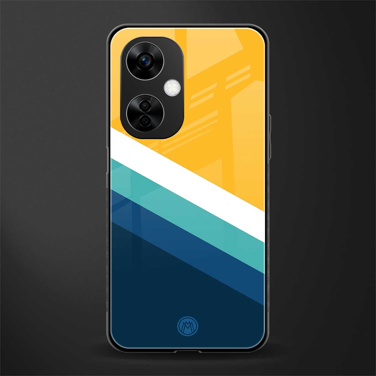 yellow white blue pattern stripes back phone cover | glass case for oneplus nord ce 3 lite