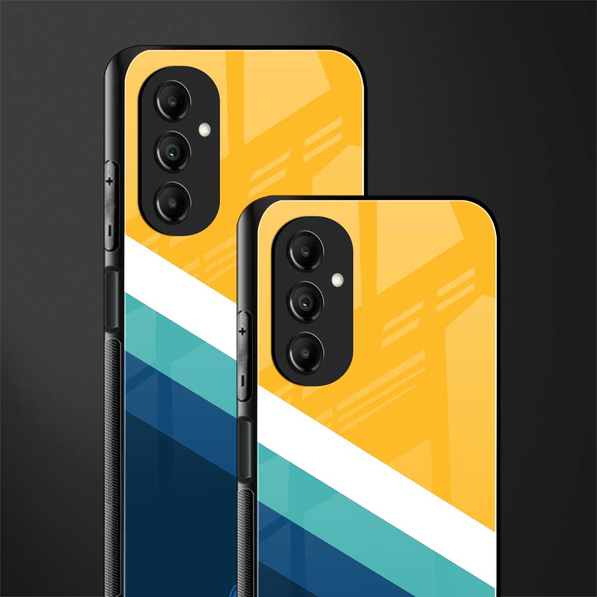 yellow white blue pattern stripes back phone cover | glass case for samsung galaxy a14 5g