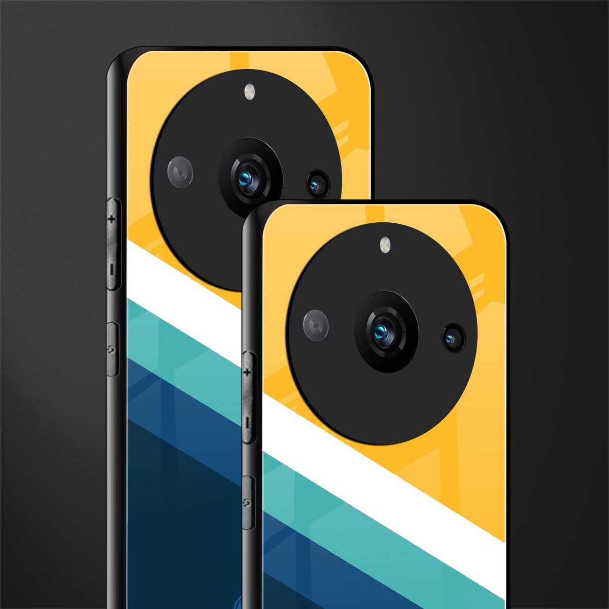 yellow white blue pattern stripes back phone cover | glass case for realme 11 pro 5g