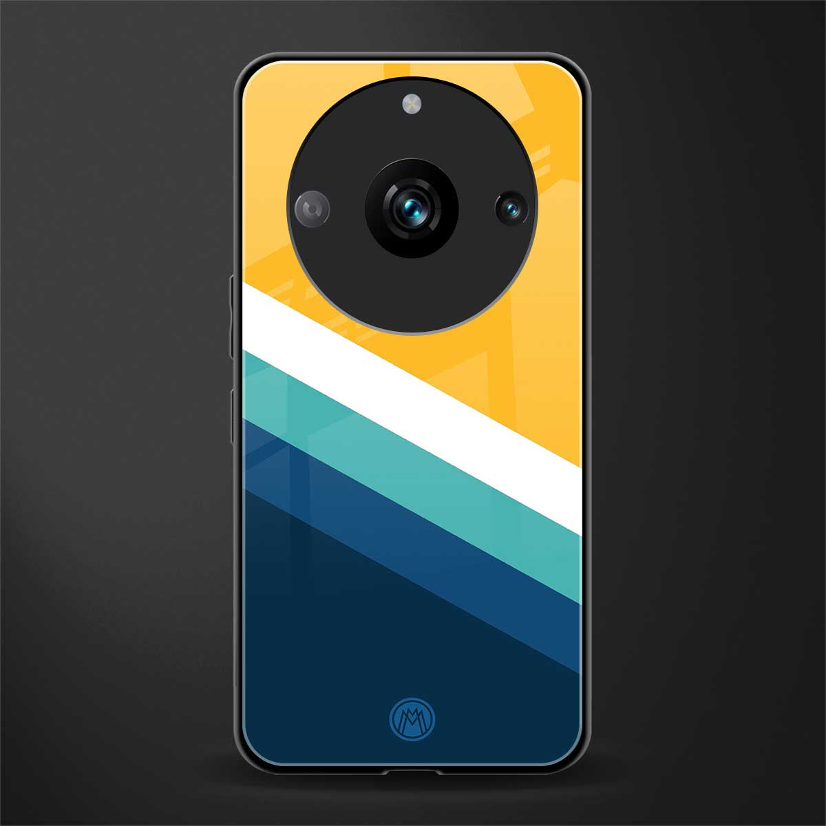 yellow white blue pattern stripes back phone cover | glass case for realme 11 pro 5g