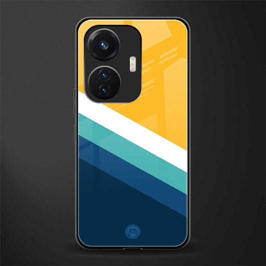 yellow white blue pattern stripes back phone cover | glass case for vivo t1 44w 4g