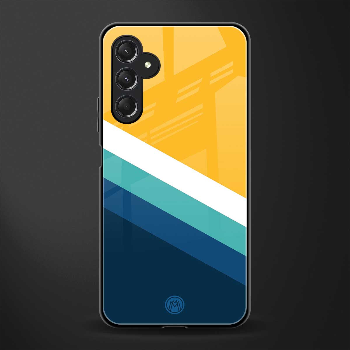 yellow white blue pattern stripes back phone cover | glass case for samsun galaxy a24 4g