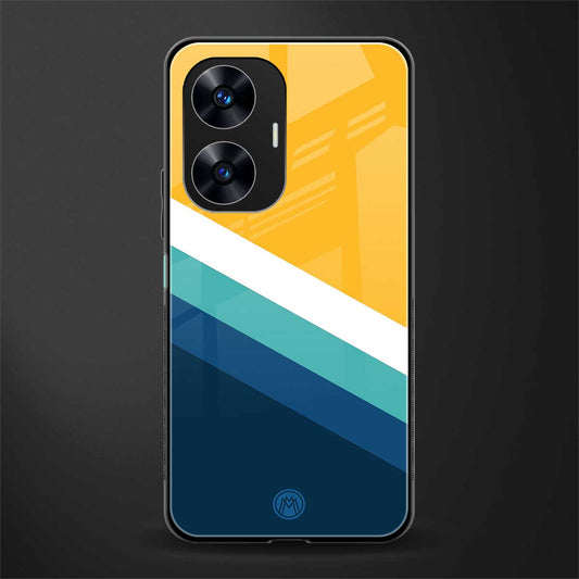 yellow white blue pattern stripes back phone cover | glass case for realme c55