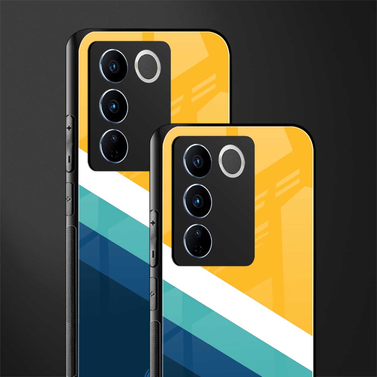 yellow white blue pattern stripes back phone cover | glass case for vivo v27 pro 5g