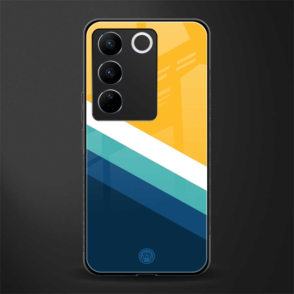 yellow white blue pattern stripes back phone cover | glass case for vivo v27 pro 5g
