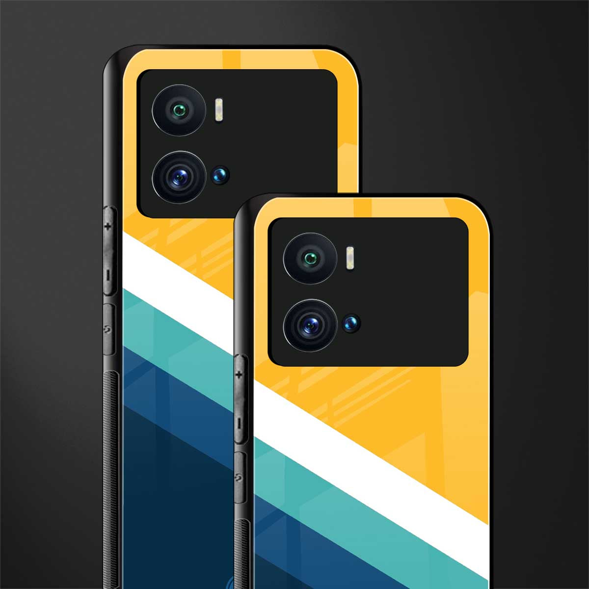 yellow white blue pattern stripes back phone cover | glass case for iQOO 9 Pro