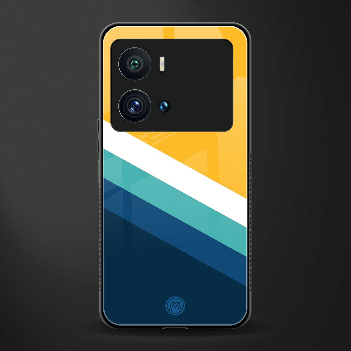 yellow white blue pattern stripes back phone cover | glass case for iQOO 9 Pro