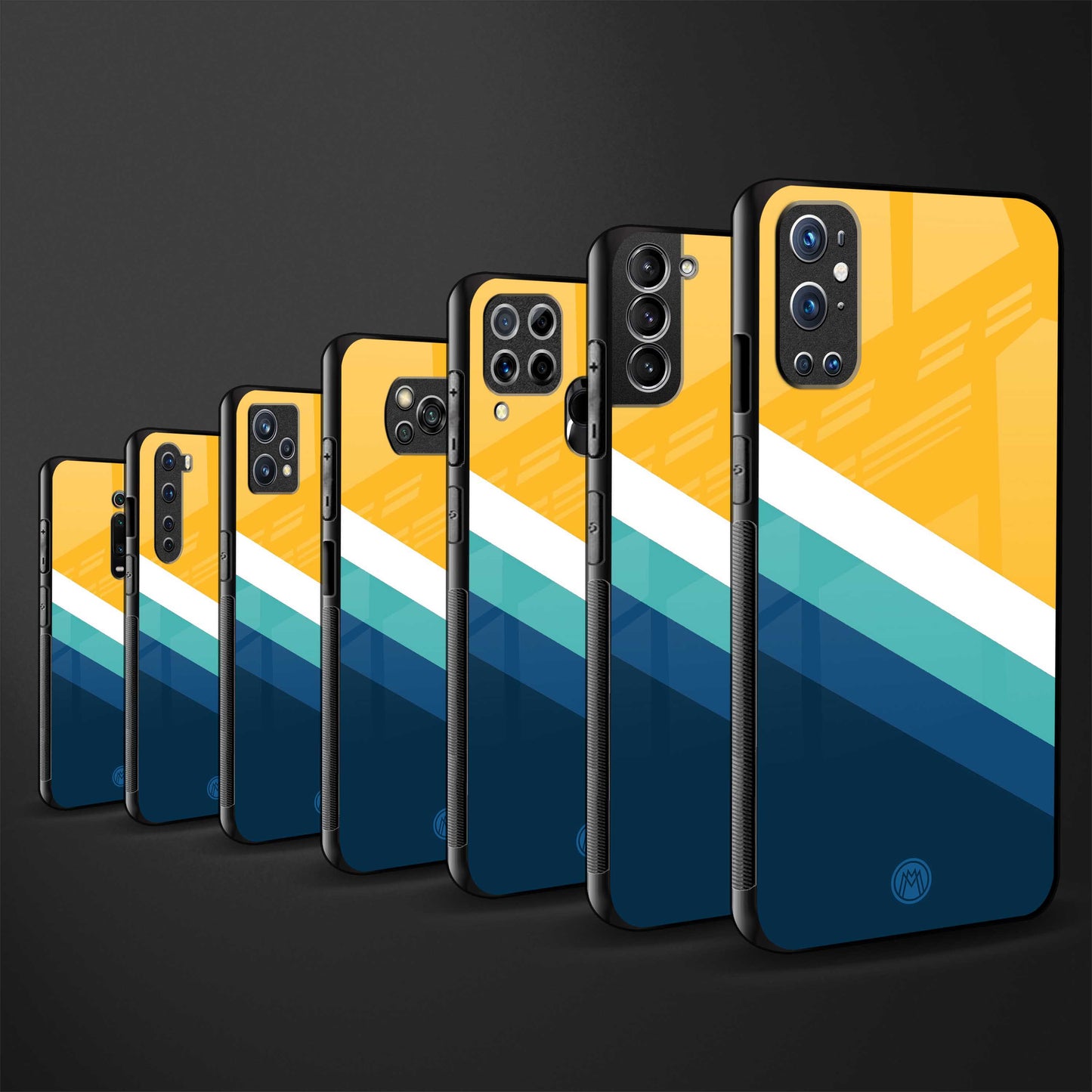 yellow white blue pattern stripes glass case for oppo f19 pro image-3