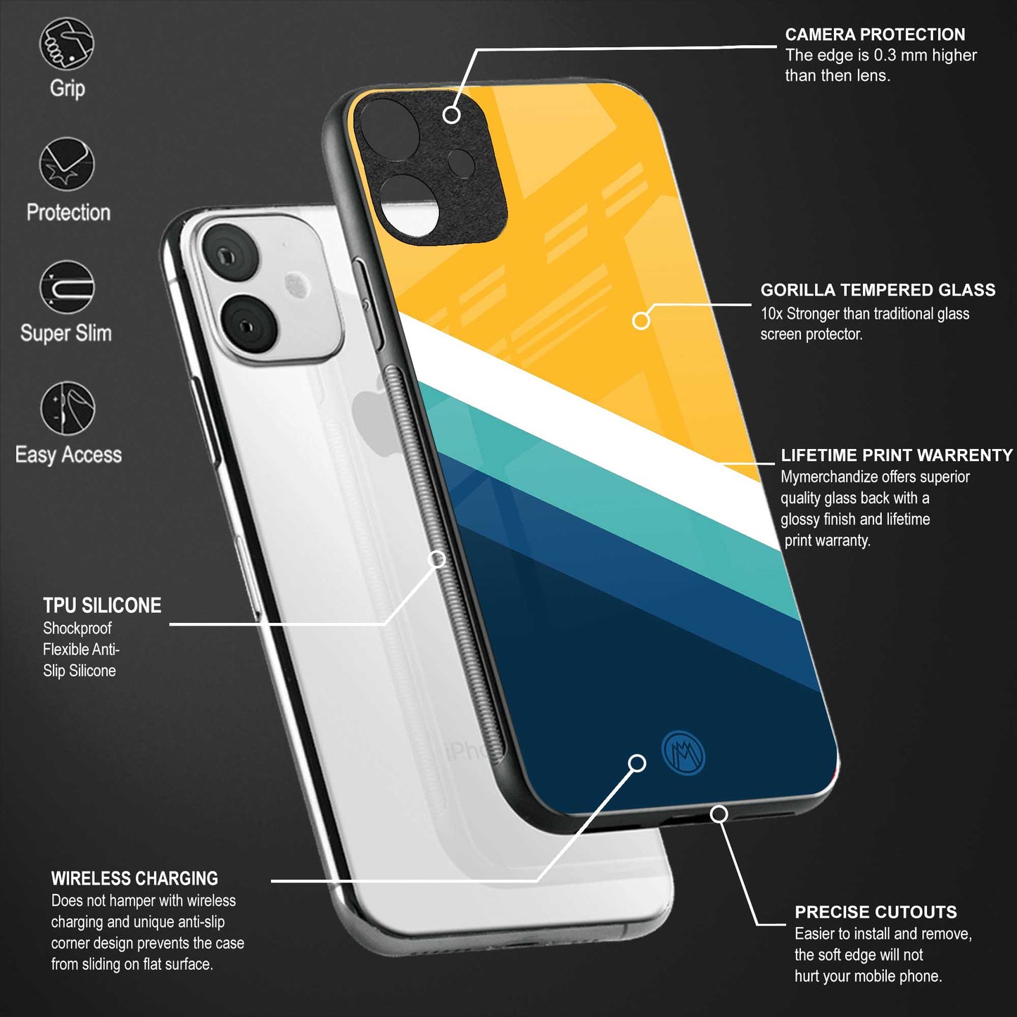 yellow white blue pattern stripes glass case for oneplus 7 pro image-4