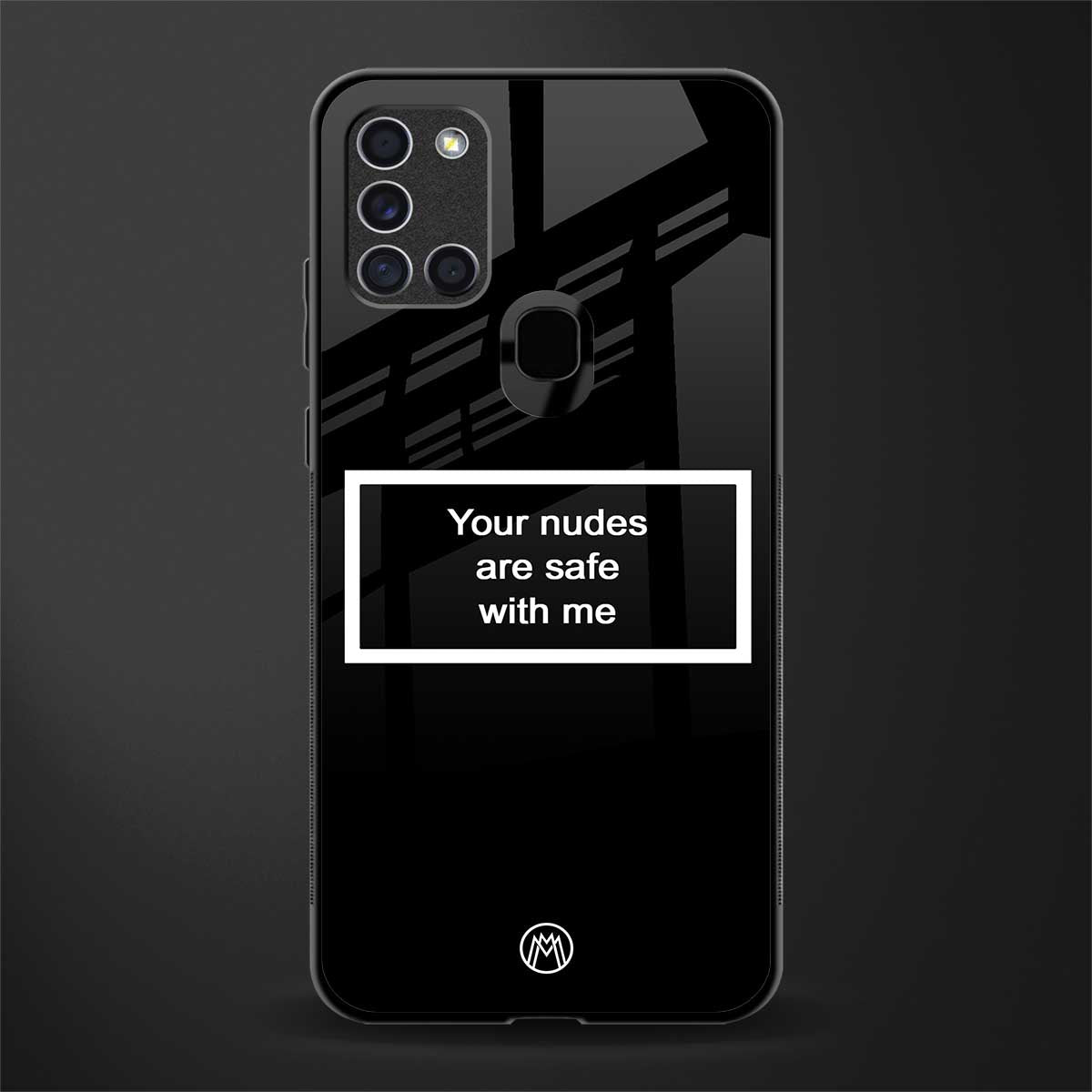 your nudes are safe with me black glass case for samsung galaxy a21s image