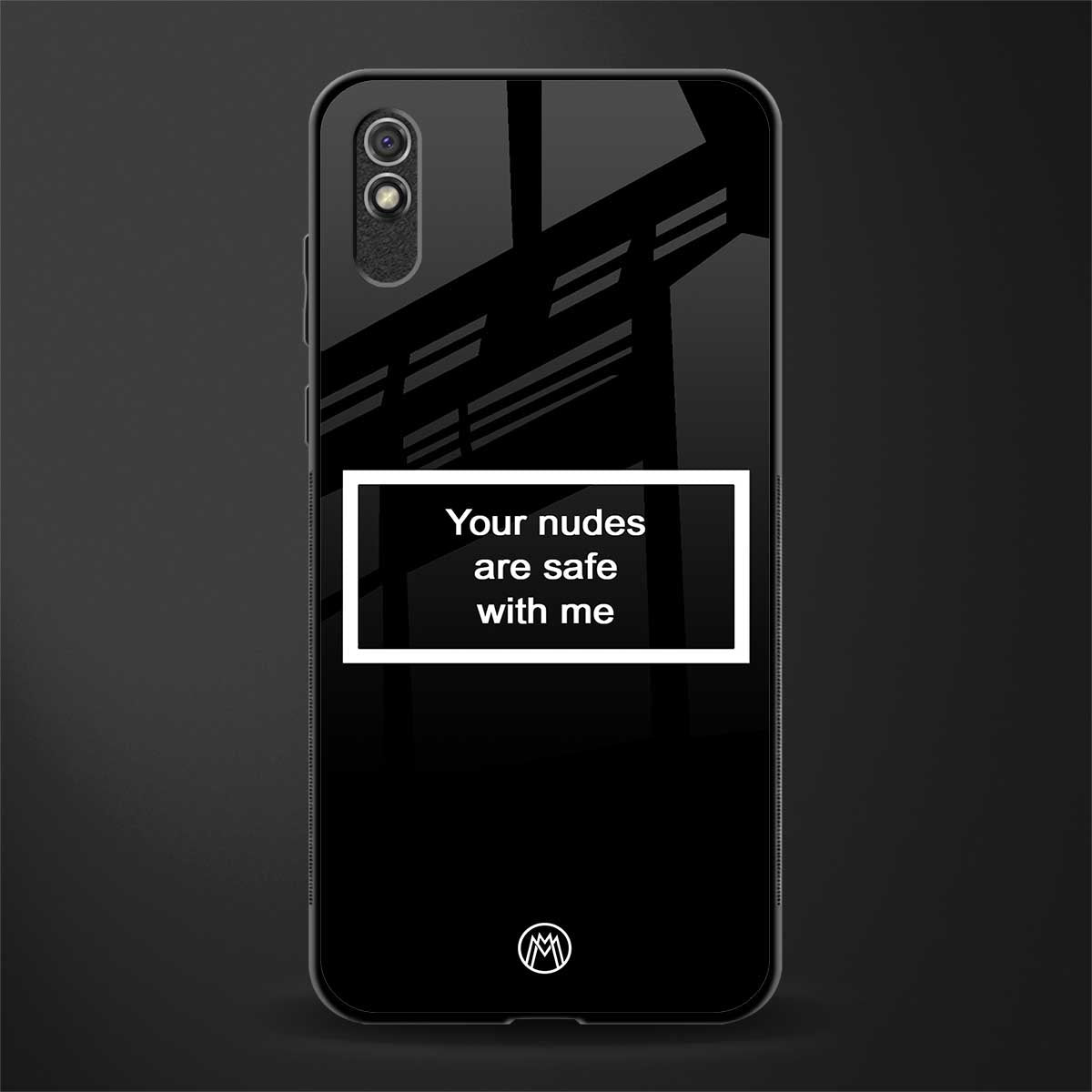 your nudes are safe with me black glass case for redmi 9i image