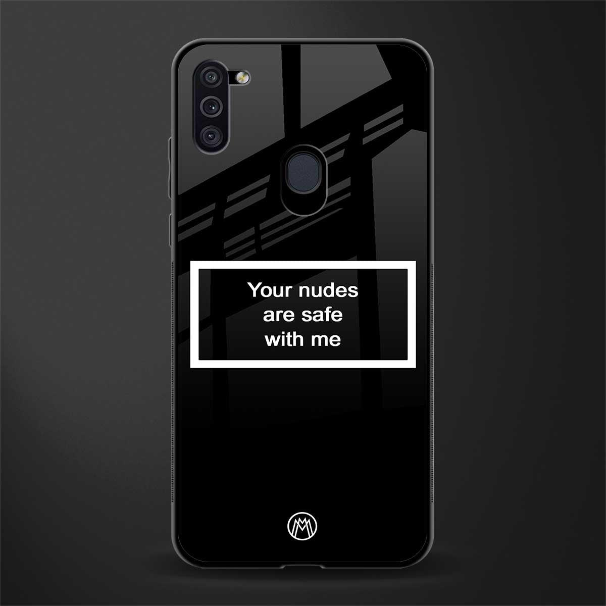 your nudes are safe with me black glass case for samsung galaxy m11 image