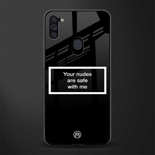 your nudes are safe with me black glass case for samsung galaxy m11 image
